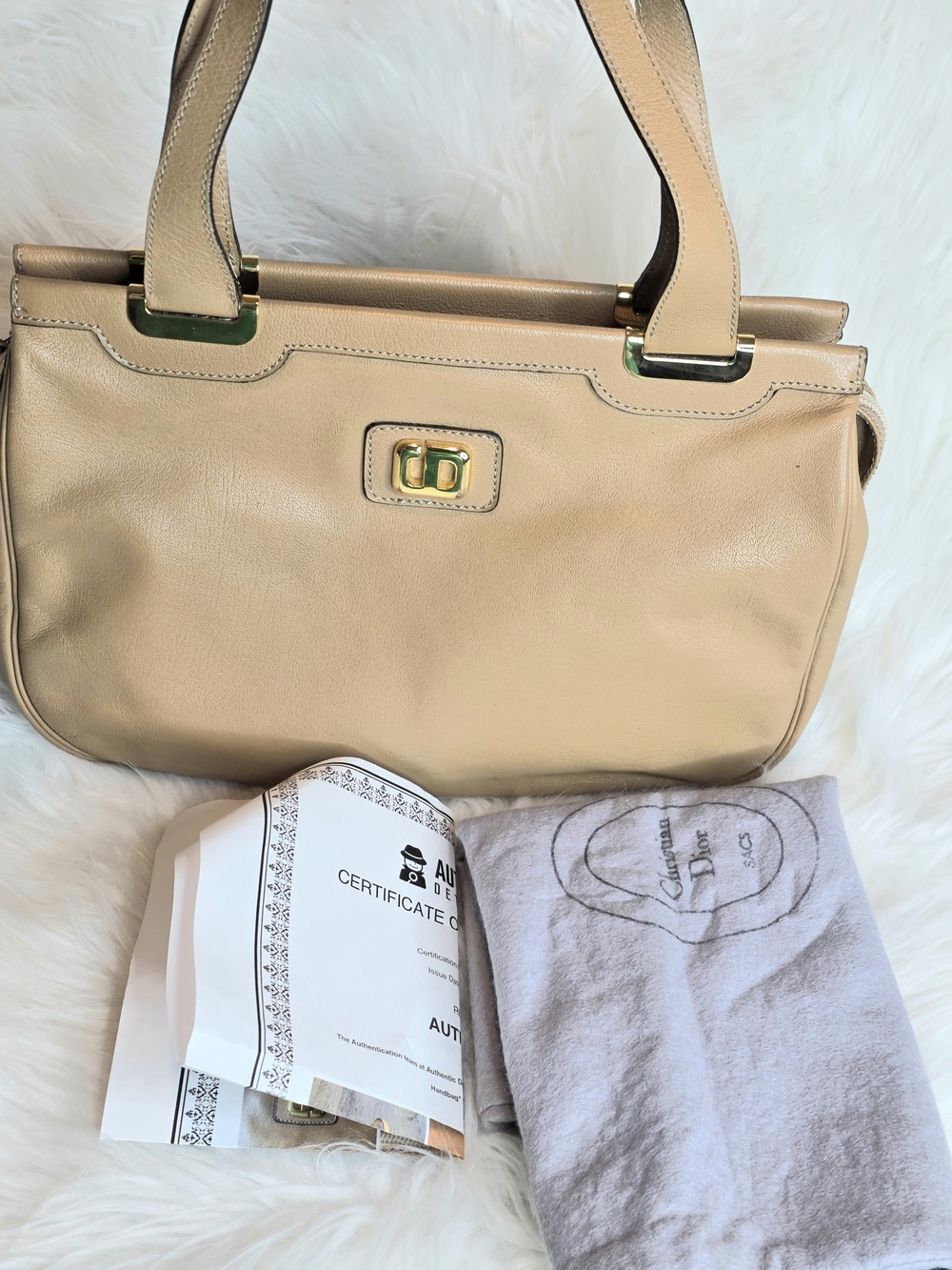 Christian Dior Vintage Tan Leather Handbag Gold Tone Hardware with COA & Dustbag - Picture 13 of 17